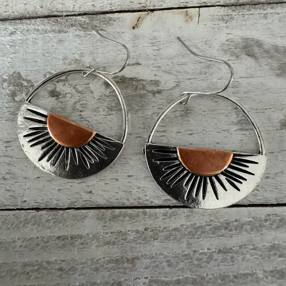Silver and Copper Sunburst Earrings